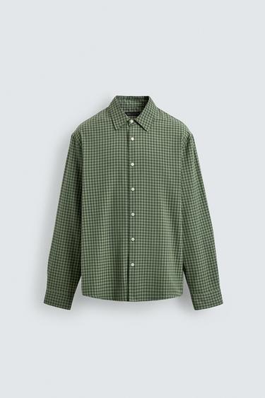 ÁO SƠ MI KẺ CA RÔ DÁNG REGULAR FIT - Màu xanh lá dịu từ Zara