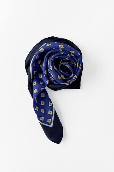 100% SILK POLKA DOT PRINT SCARF - Bluish by Zara