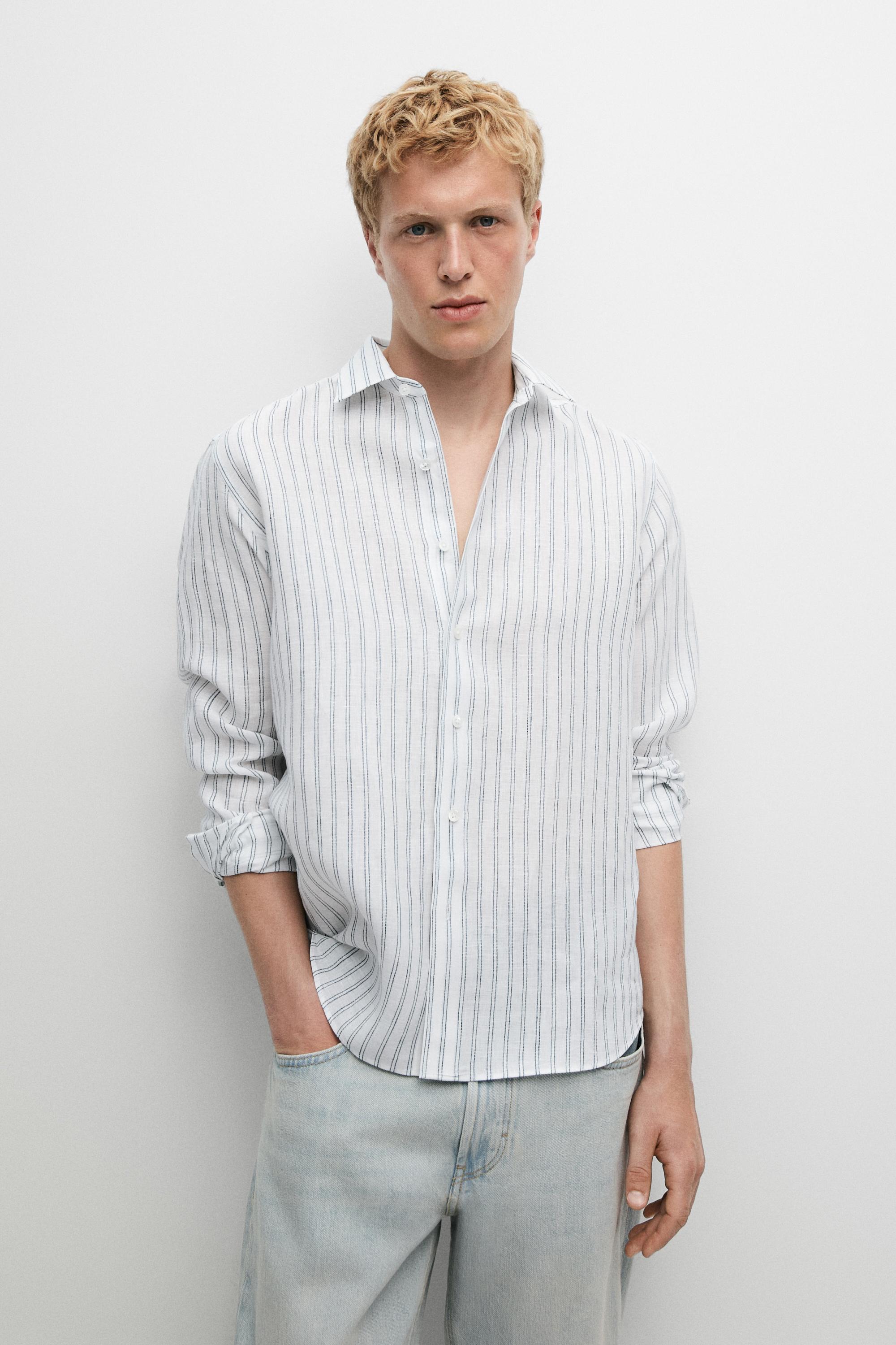 100% linen regular fit shirt — Dark turquoise