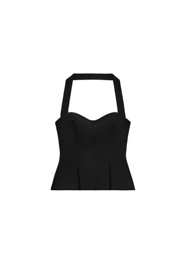 TOP HALTER À PLIS - Noir de Zara