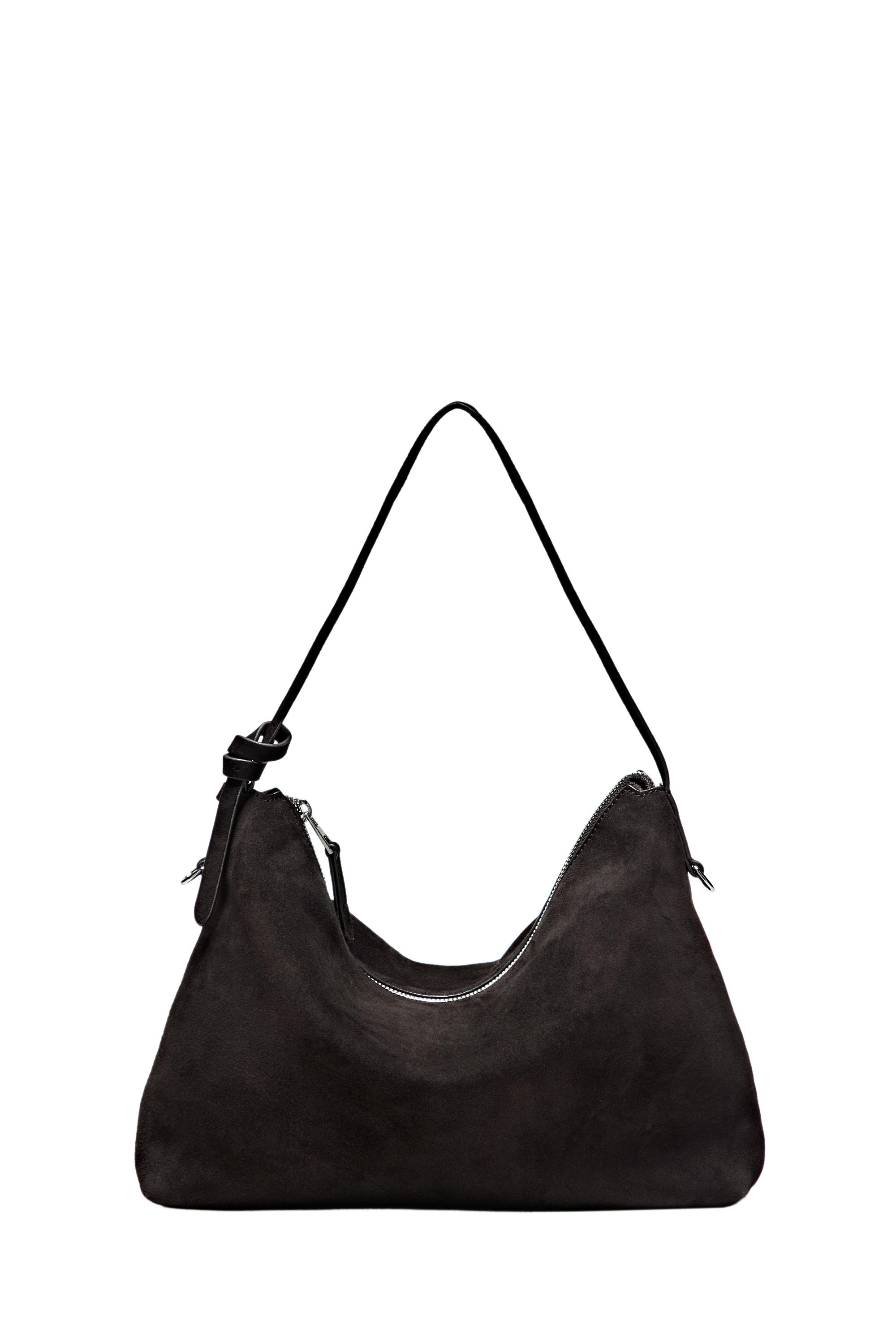 Medium split suede shoulder bag — Chocolate