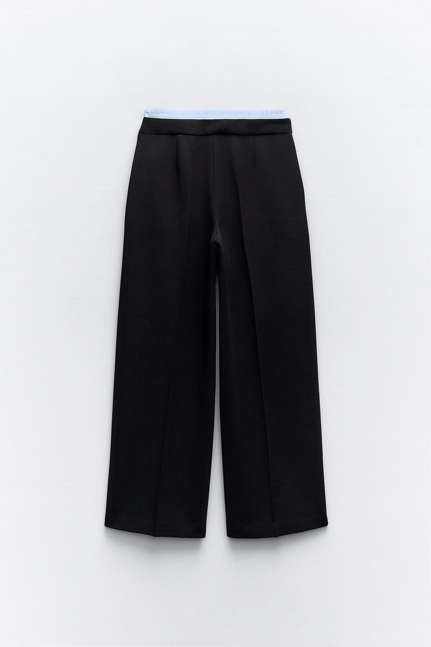 Zara, Pants & Jumpsuits, Zara Black Wide Leg Cotton Poplin Culottes Elastic  Waist Pants Womens Sz Xxl