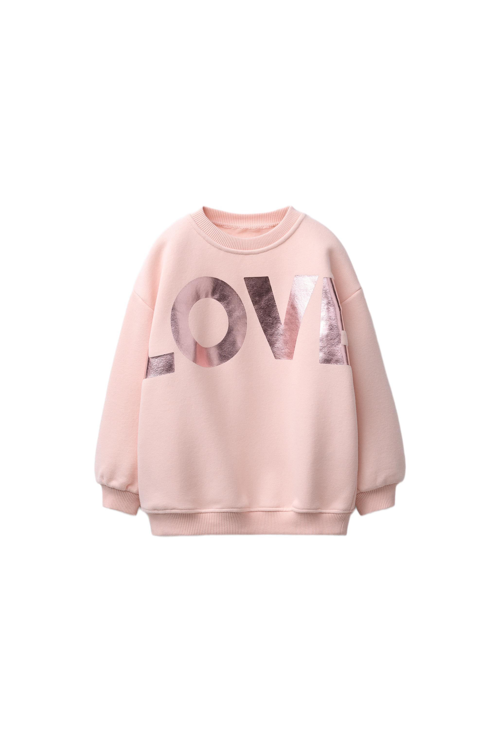 スウェットシャツ テキスト グリッター - チョークピンク | ZARA Japan