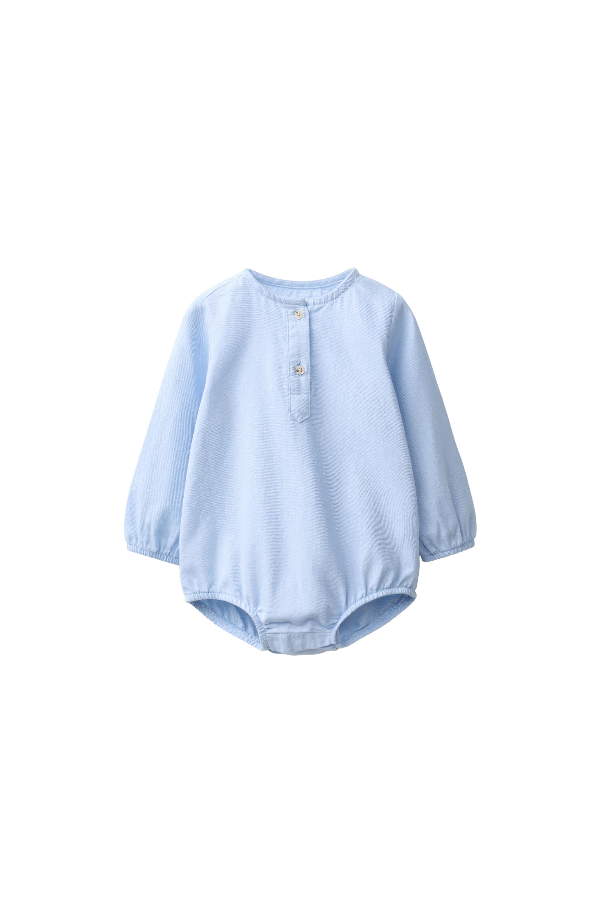 ë biotop 26ss ヘンリーネック　長袖ボディスーツ　ライトブルー ヘンリーネックボディスーツ - ウォッシュブルー | ZARA Japan / 日本
