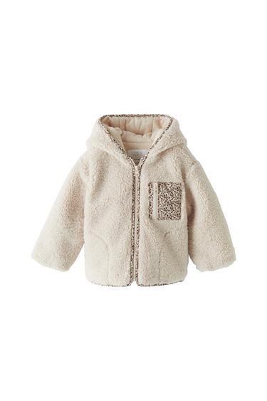 FAUX SHEARLING COAT WITH PRINTED POCKET