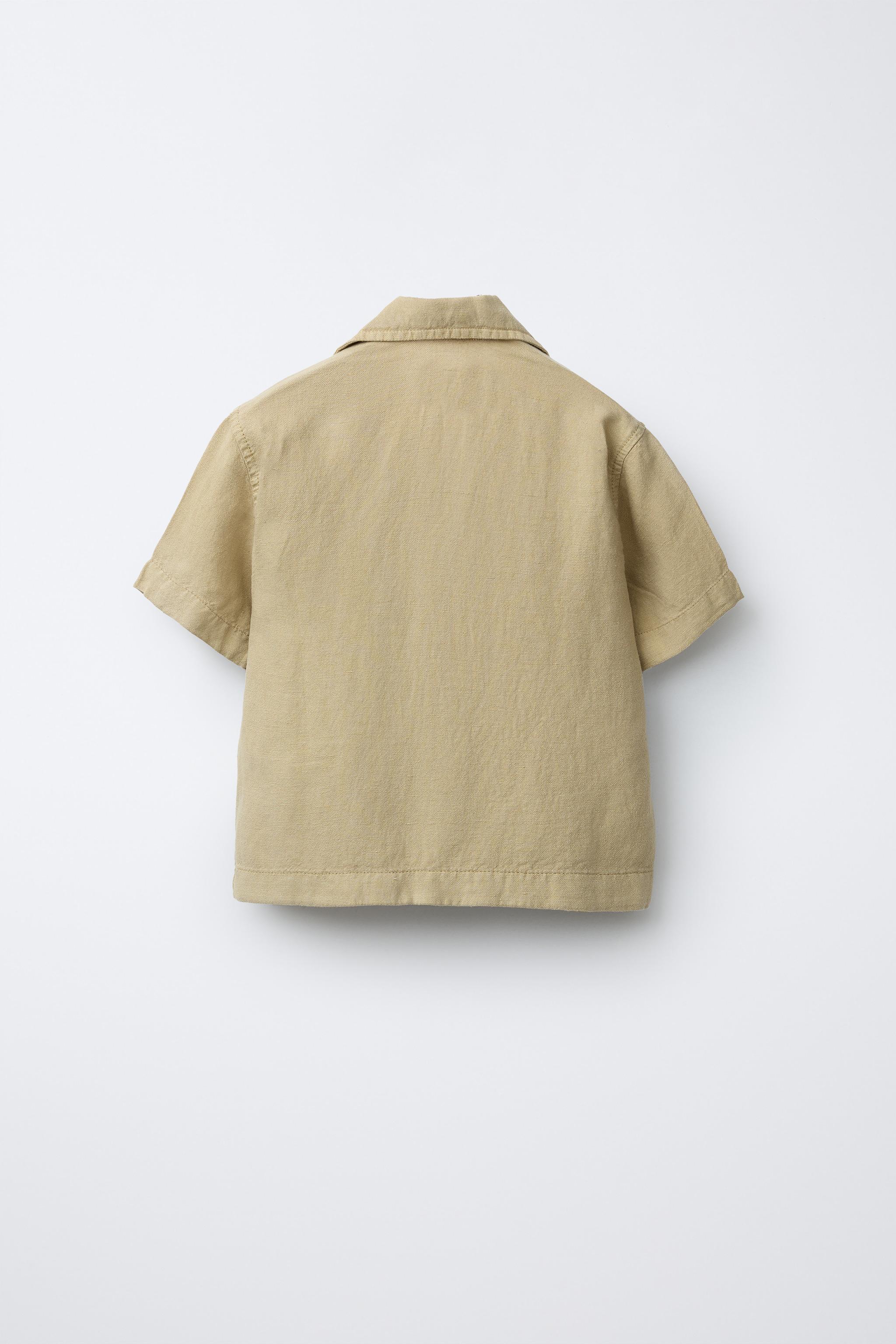 FLUID SPREAD COLLAR SHIRT WITH LINEN - Khaki | ZARA Canada