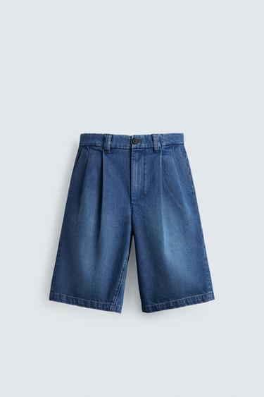 برمودا DENIM RELAXED FIT بثنيات - أزرق الخاص بـ Zara