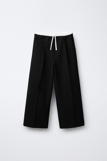 DOUBLE WAISTBAND WIDE-LEG TROUSERS - Black by Zara