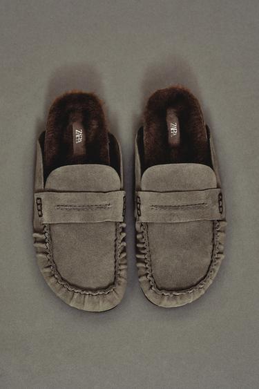 LEATHER SLINGBACK CLOGS - Khaki Green by Zara