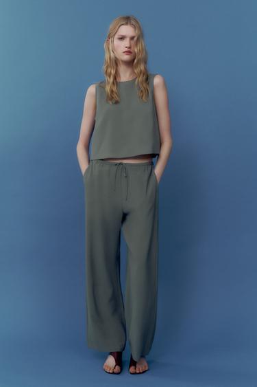 ZW COLLECTION FLOWING TROUSERS - GREENISH by Zara