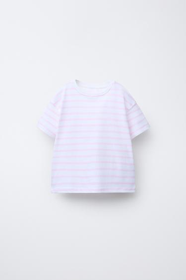 LOT DE TROIS T-SHIRTS UNIS ET À RAYURES - Rose de Zara - Image 1