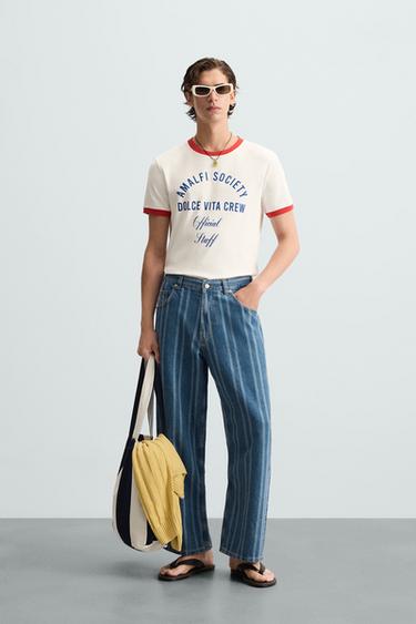 CAMISETA RIB CONTRASTE TEXTO - Blanco de Zara - Imagen 0