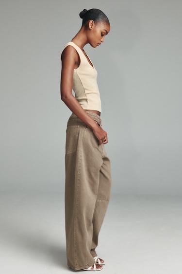 TRF BALLOON BAGGY MID-RISE JEANS - Brown / Taupe by Zara