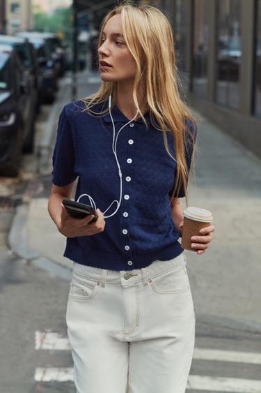 SHORT SLEEVE CARDIGAN - Ink blue by Zara
