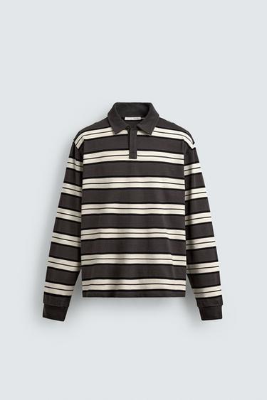 REGULAR FIT STRIPED POLO SHIRT - Ecru / Brown by Zara