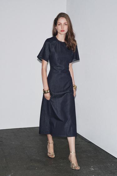 Zara ZW COLLECTION DENIM LONG DRESS - Blue