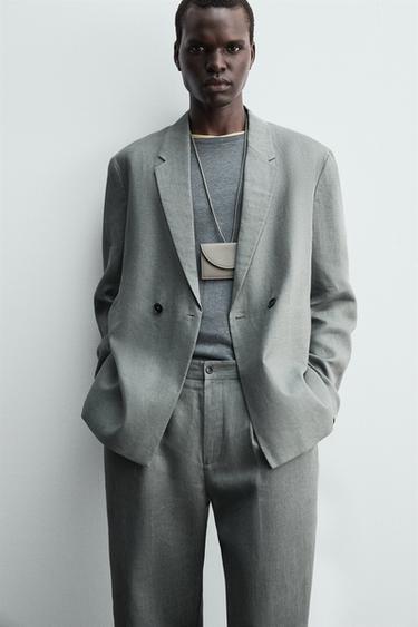 DOUBLE-BREASTED 100% LINEN SUIT BLAZER - washed green by Zara - Image 5