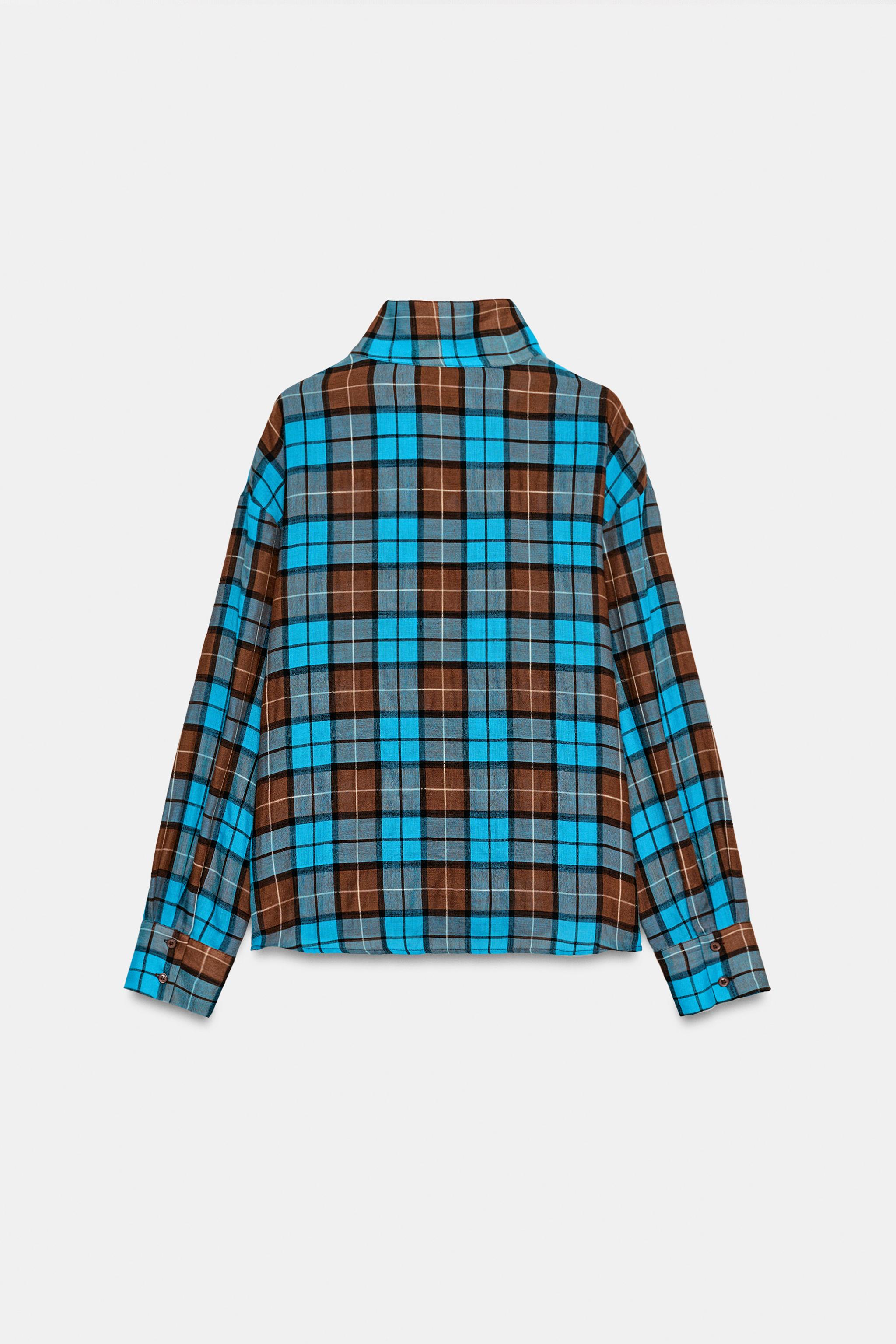 チェック柄クロスシャツ - ブラウンブルー | ZARA Japan / 日本