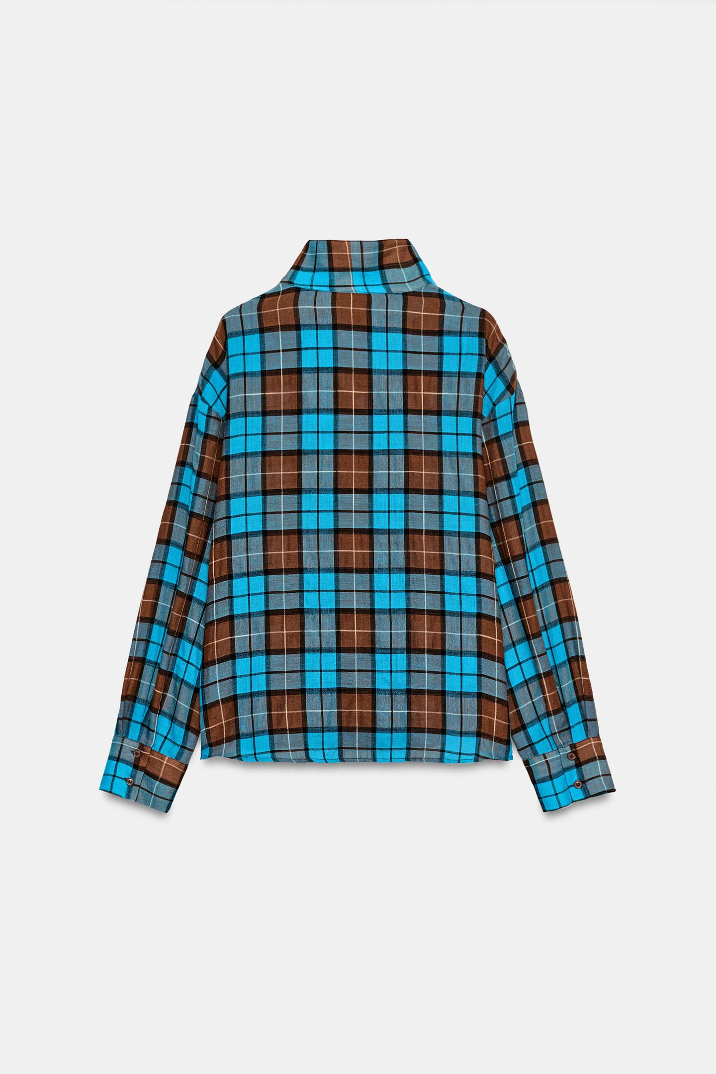 Женская рубашка Zara Plaid Wrap, цвет: Коричневый синий — фото 11