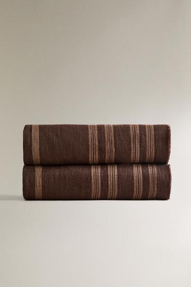 STRIPED LINEN BLANKET - Brown by Zara - Image 1