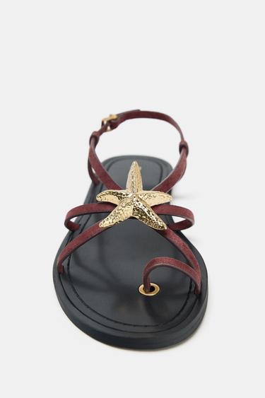 STRAPPY SANDALS WITH METAL DETAIL - Burgundy Red by Zara - Image 3