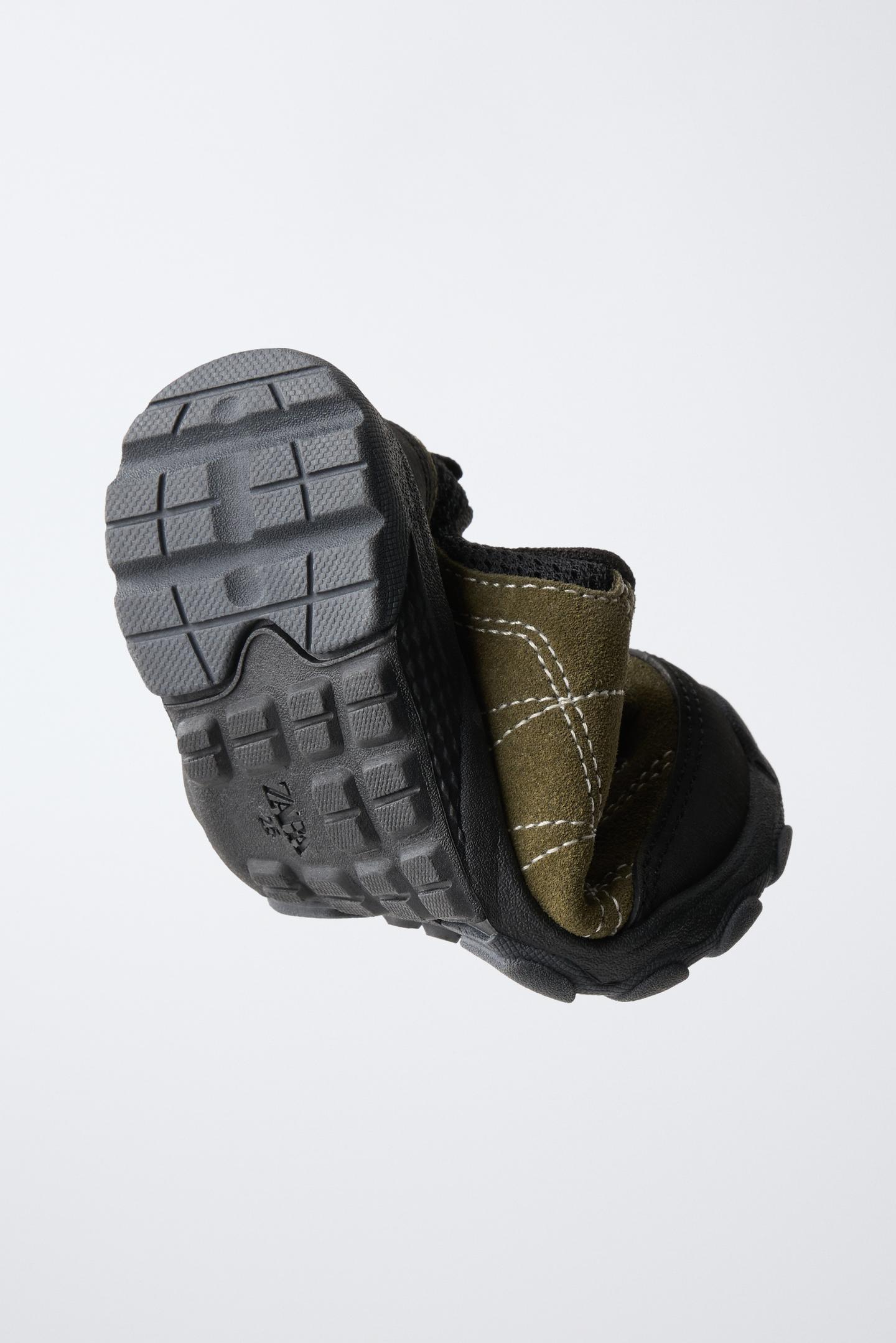 Детские кроссовки Zara Leather Barefoot, цвет: Хаки зелёный — фото 4