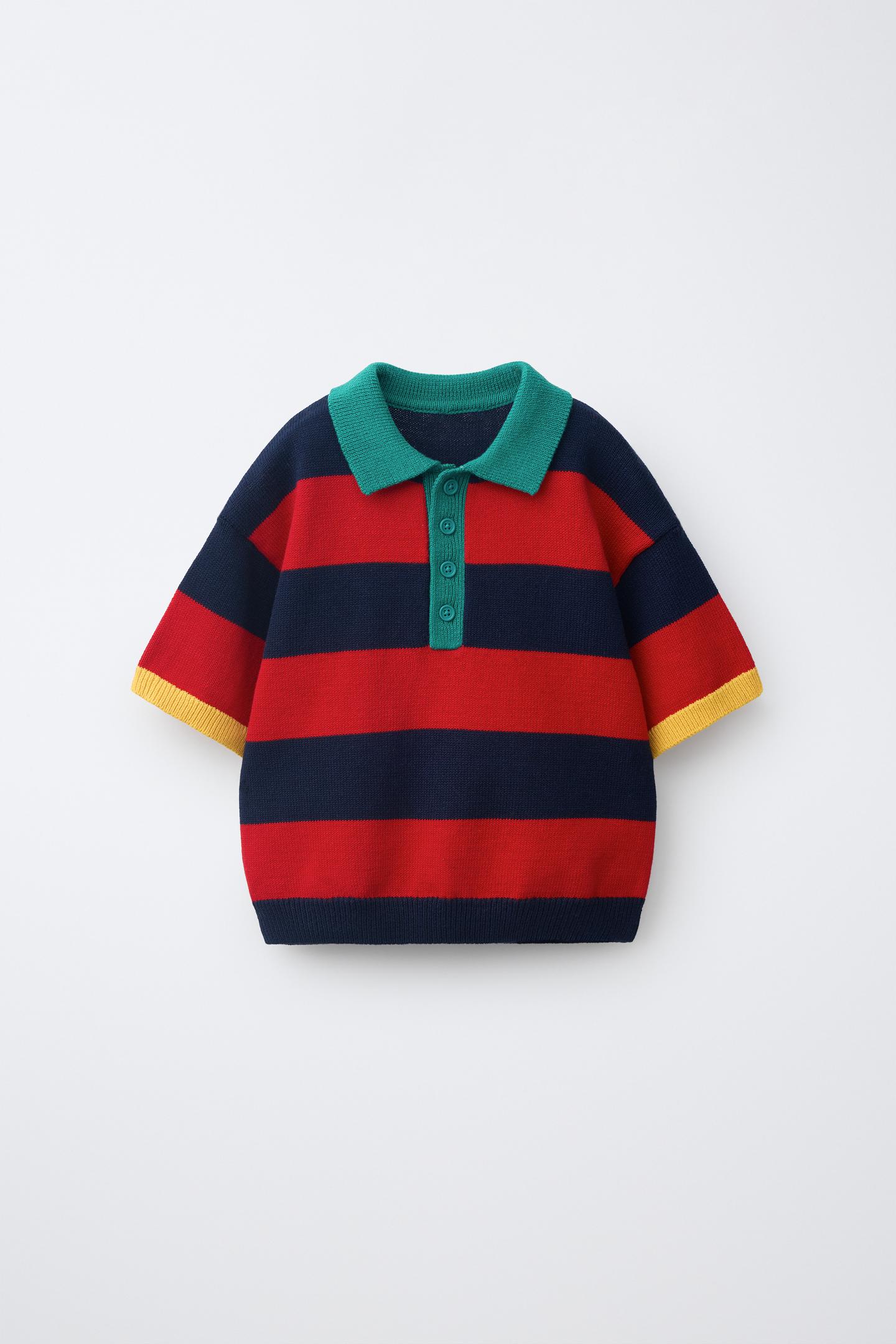 Детское поло Zara Striped Knit Polo, цвет: Красный / Тёмно-синий — фото 1