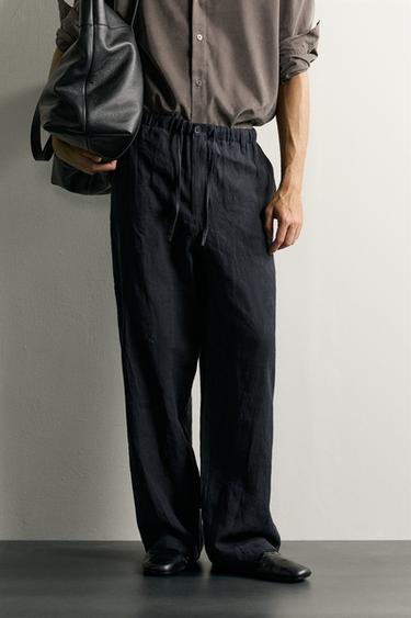 100% LINEN RELAXED FIT TROUSERS - Dark navy by Zara