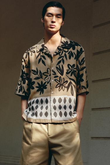 FLORAL PRINT SHIRT - camel by Zara