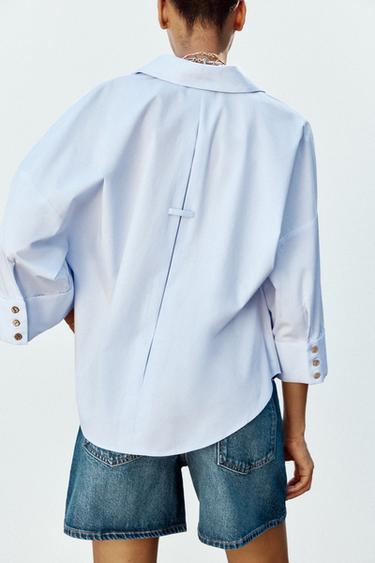 STRIPED SHIRT WITH WIDE SLEEVES AND METALLIC THREAD - Light sky blue by Zara - Image 3