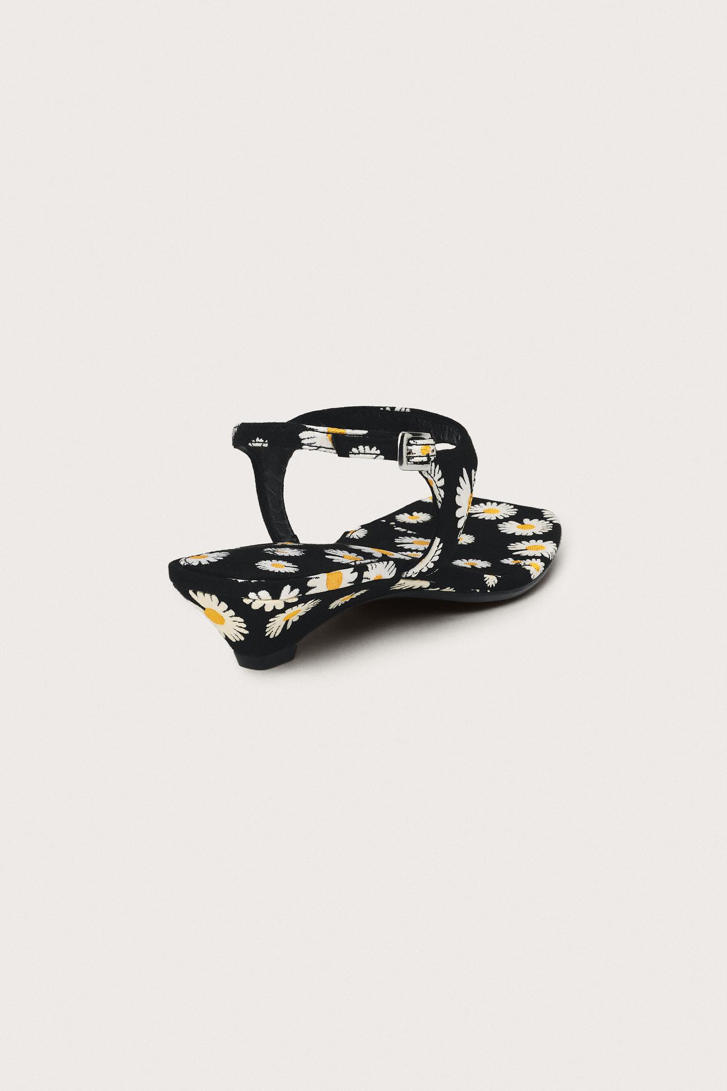 Женские сандалии Zara Limited Edition Printed Kitten Heel, цвет: Чёрный — фото 6