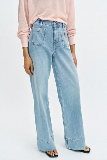 Z1975 WIDE-LEG HIGH-WAIST JEANS WITH POCKETS - Light blue by Zara