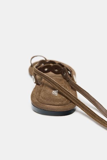 LEATHER SANDALS WITH METAL EYELETS - Brown by Zara - Image 5