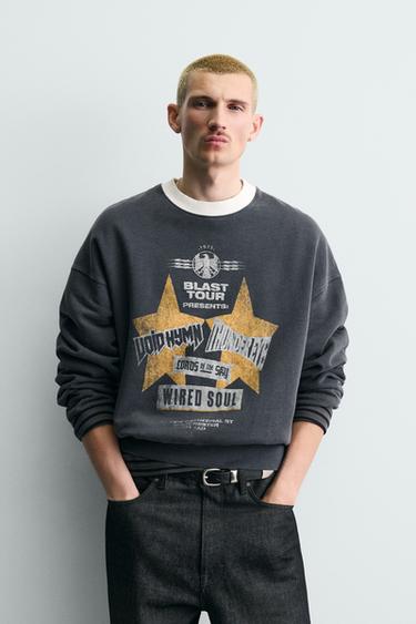 WASHED PRINT SWEATSHIRT - Anthracite grey by Zara