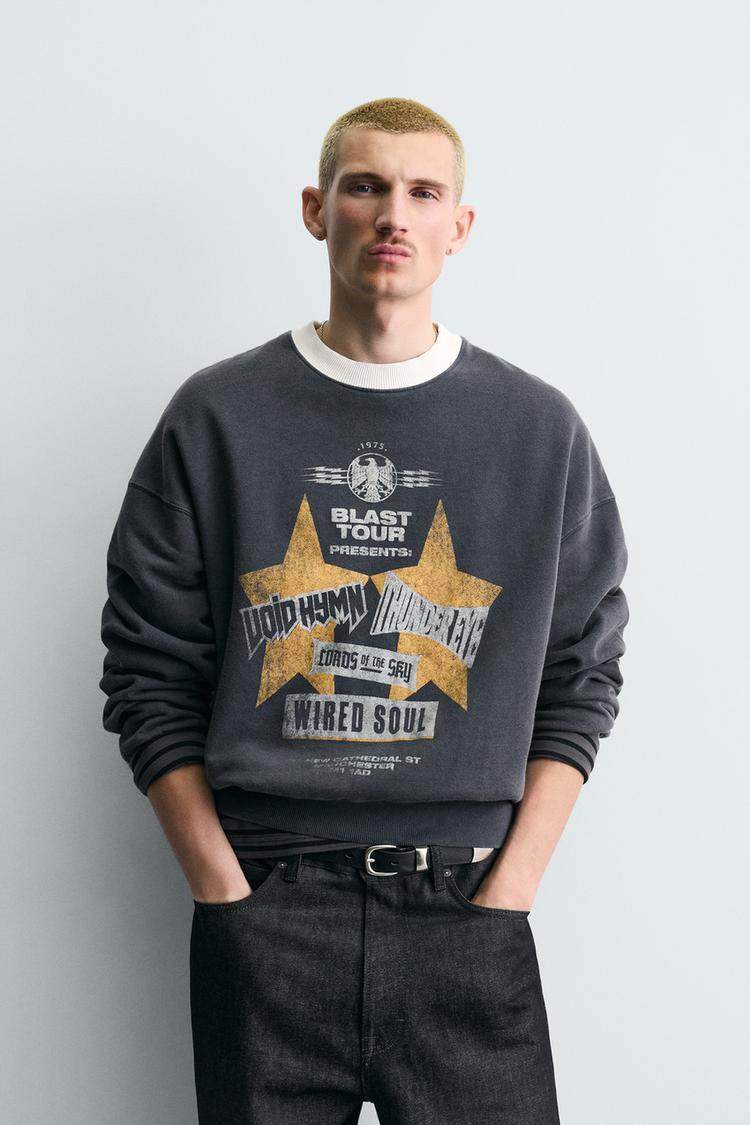 ZARA WASHED PRINT SWEATSHIRT