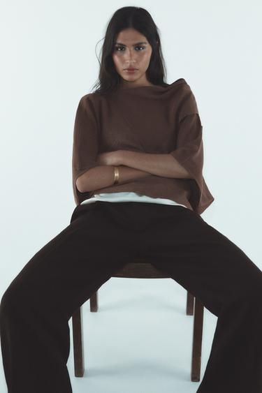 Zara SMOOTH KNIT LAYER TOP - Chocolate