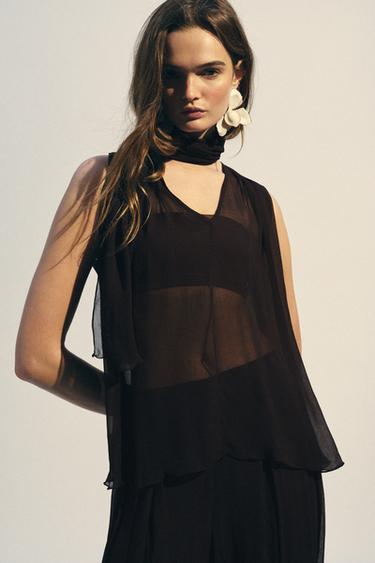 HALTER TIE TOP ZW COLLECTION - Dark brown by Zara