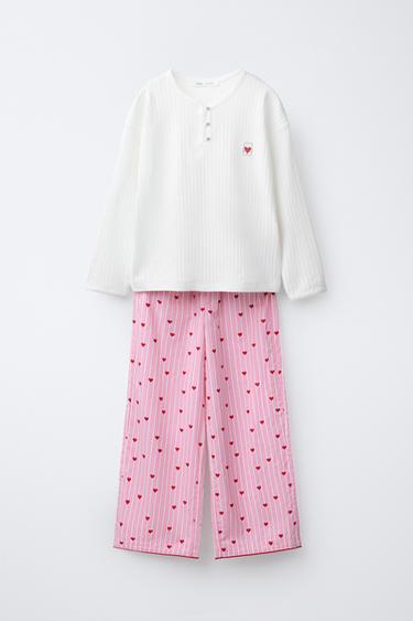 6-14 AÑOS/ PIJAMA COMBINADO CORAZONES Y RAYAS - Crudo de Zara