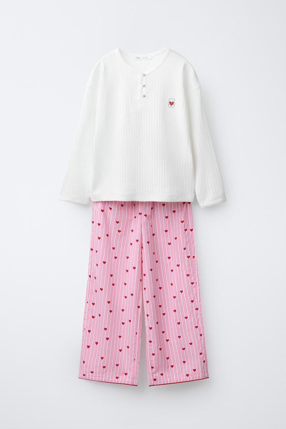 AGES 6-14 / COMBINED HEART AND STRIPE PYJAMAS - Ecru | ZARA India
