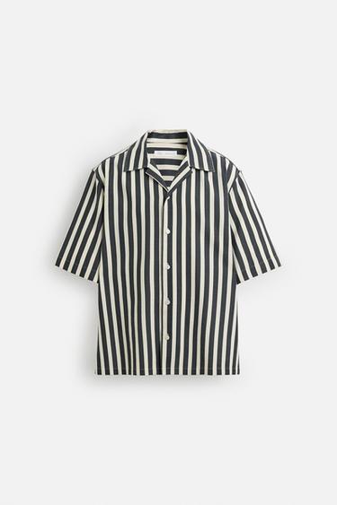 قميص من نسيج هيكلي مخطط - رمادي داكن by Zara