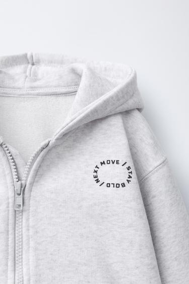 BASIC SLOGAN ZIP-UP HOODIE - Grey marl by Zara - Image 2
