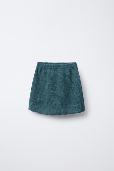 FLORAL CROCHET KNIT SKIRT - Duck blue by Zara - Image 0