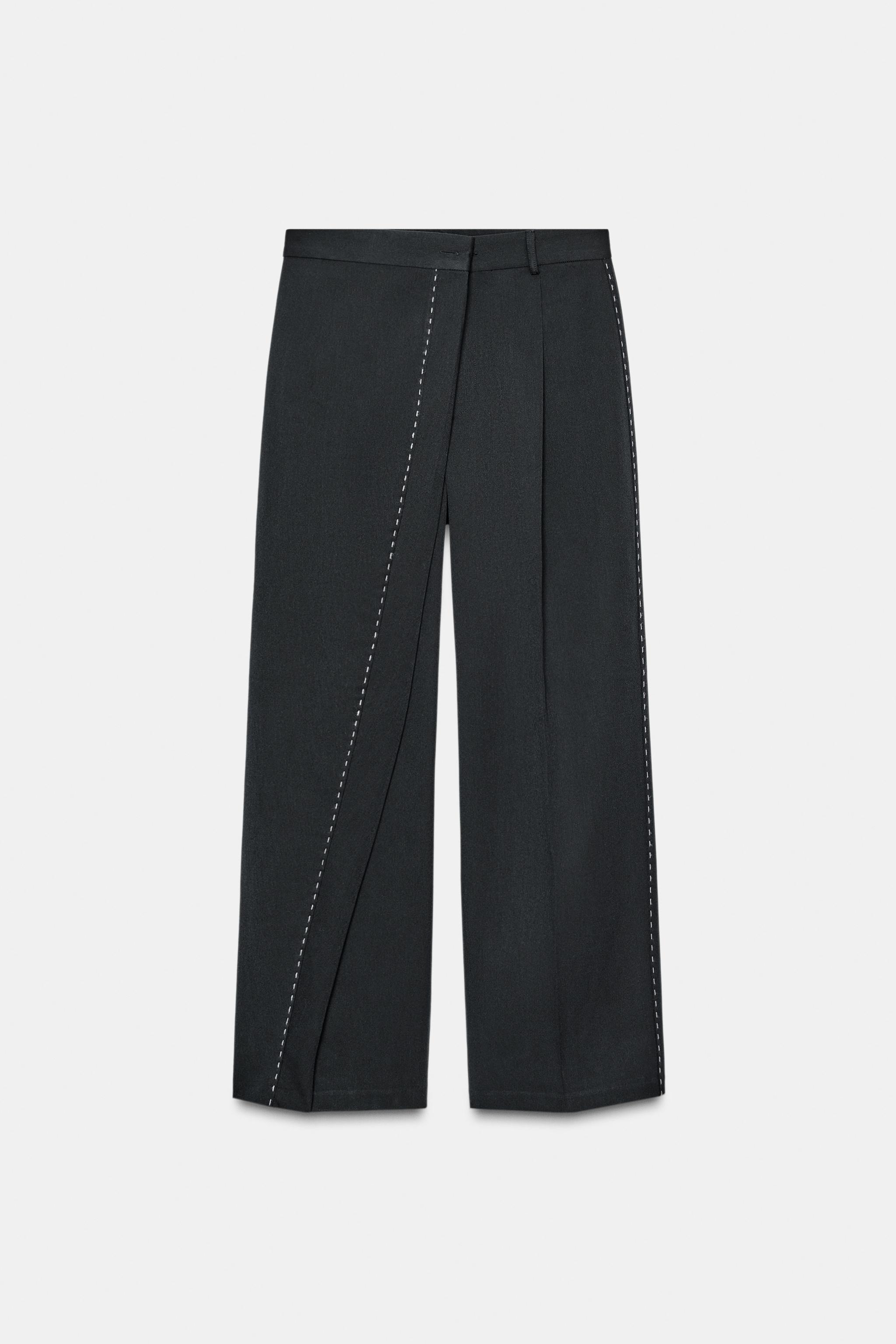 WRAPAROUND TROUSERS WITH TOPSTITCHING - Dark navy | ZARA Turkey