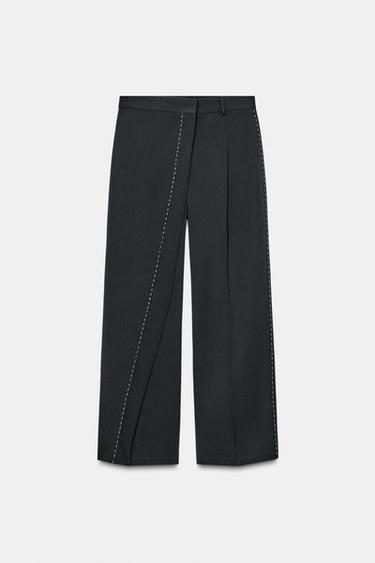 PANTALONI AVVOLGENTI CON IMPUNTURE - Blu Marino scuro di Zara