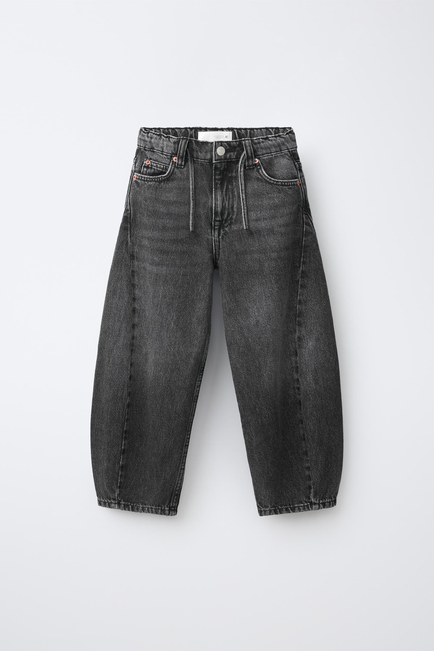 Детские джинсы Zara Barrel Jeans with Drawstring Belt, цвет: Тёмный серый — фото 2