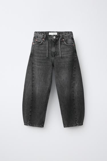Zara BARREL JEANS WITH DRAWSTRING BELT - Dark gray