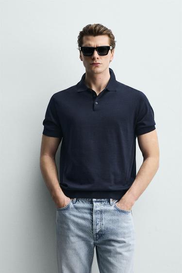 REGULAR FIT KNIT POLO SHIRT - Navy blue by Zara