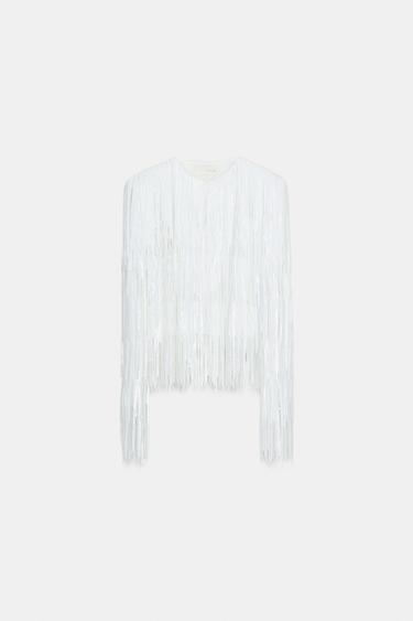 CHAQUETA FLECOS LENTEJUELAS ZW COLLECTION - Blanco roto de Zara