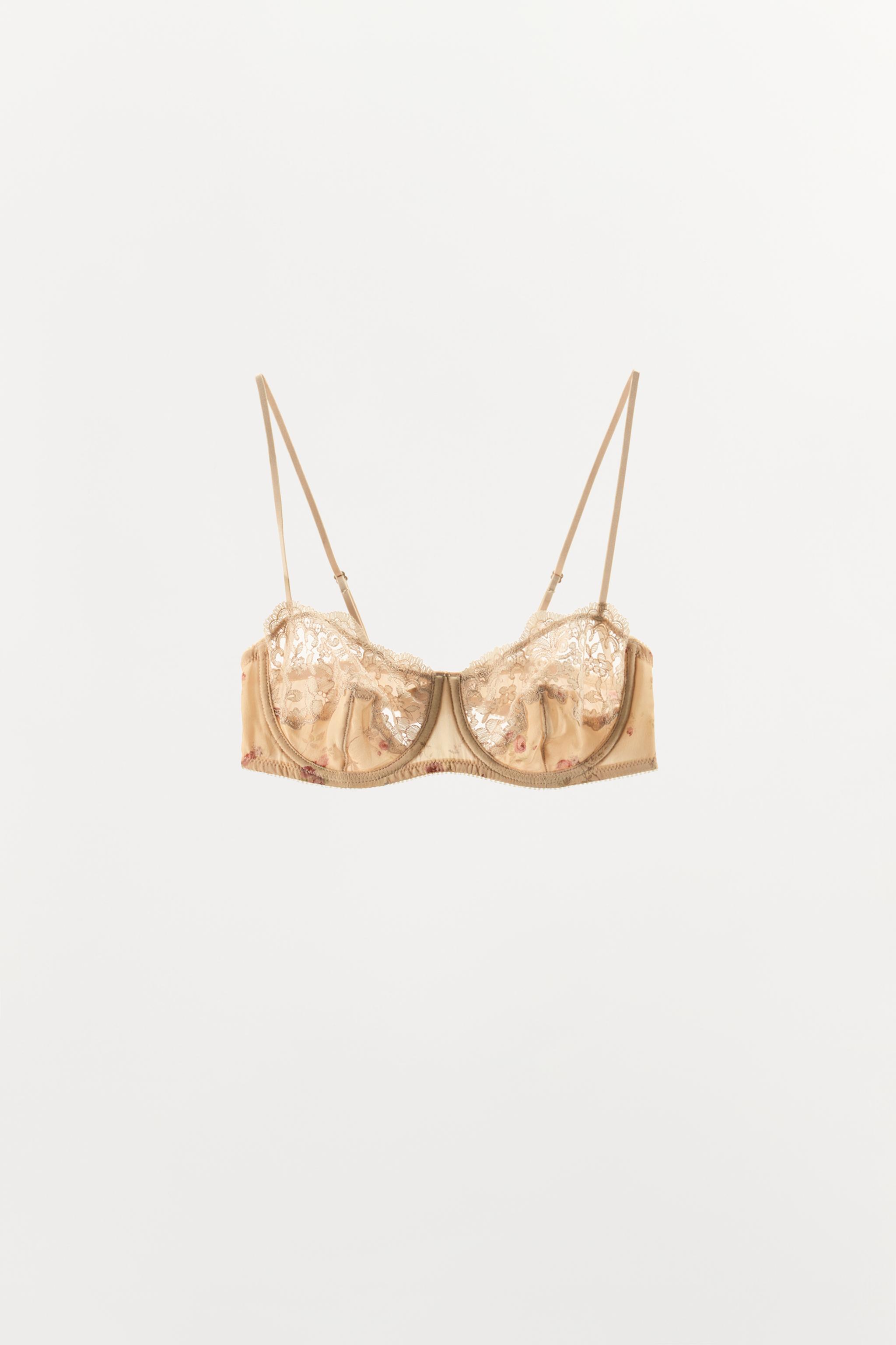 FLORAL PRINT LACE UNDERWIRE BRA — Orange