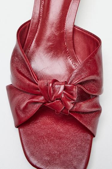 Zara KNOTTED LEATHER MULE SANDALS - Red